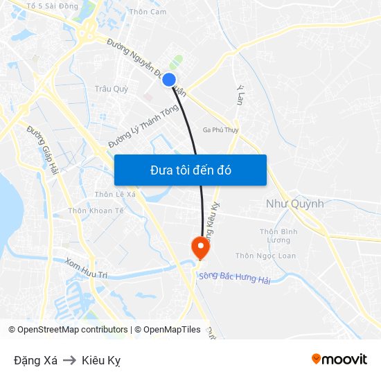 Đặng Xá to Kiêu Kỵ map