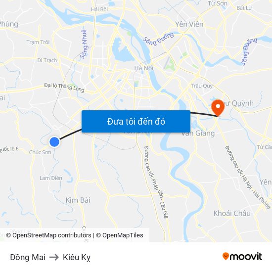 Đồng Mai to Kiêu Kỵ map