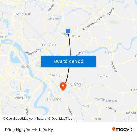 Đồng Nguyên to Kiêu Kỵ map