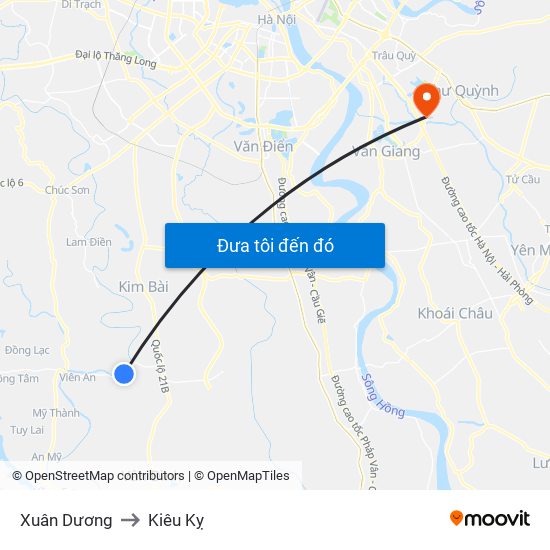 Xuân Dương to Kiêu Kỵ map