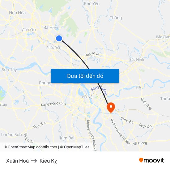 Xuân Hoà to Kiêu Kỵ map