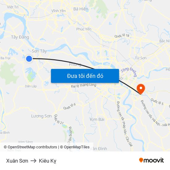 Xuân Sơn to Kiêu Kỵ map