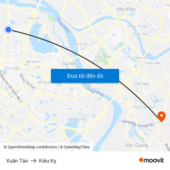 Xuân Tảo to Kiêu Kỵ map