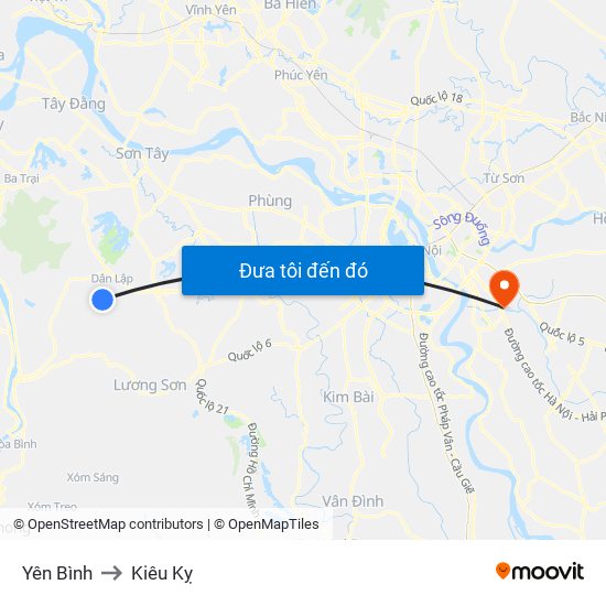 Yên Bình to Kiêu Kỵ map