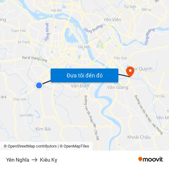 Yên Nghĩa to Kiêu Kỵ map