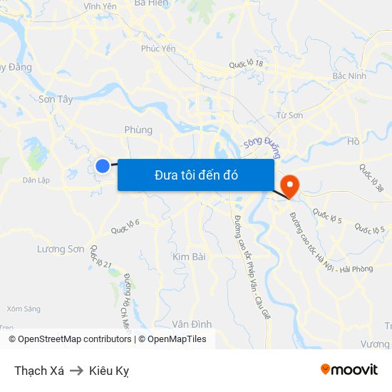 Thạch Xá to Kiêu Kỵ map