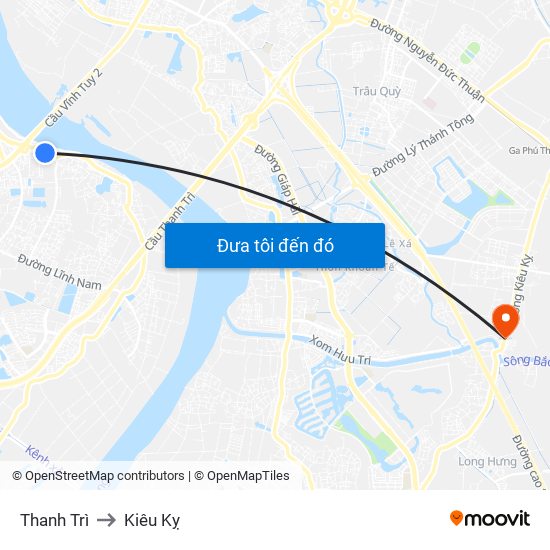 Thanh Trì to Kiêu Kỵ map