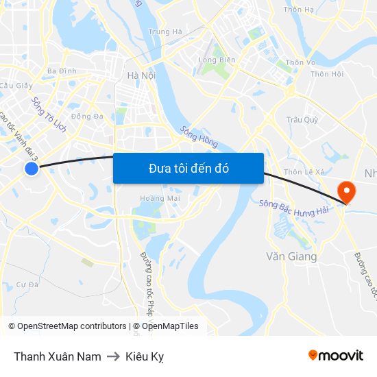 Thanh Xuân Nam to Kiêu Kỵ map