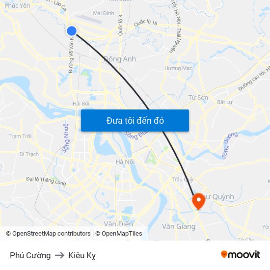 Phú Cường to Kiêu Kỵ map