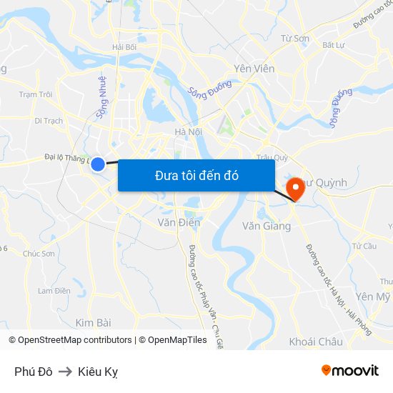 Phú Đô to Kiêu Kỵ map