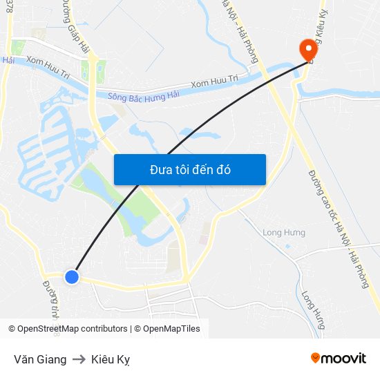Văn Giang to Kiêu Kỵ map