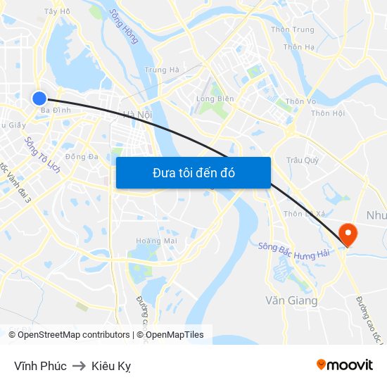 Vĩnh Phúc to Kiêu Kỵ map