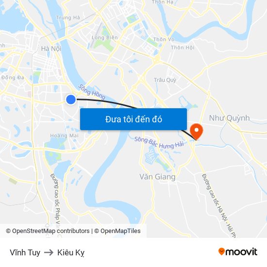 Vĩnh Tuy to Kiêu Kỵ map