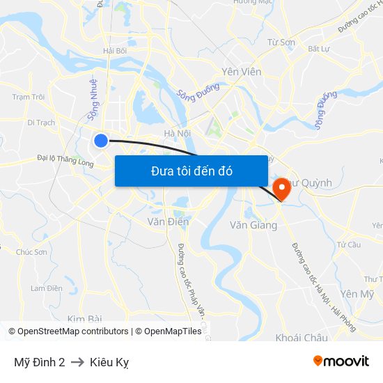 Mỹ Đình 2 to Kiêu Kỵ map