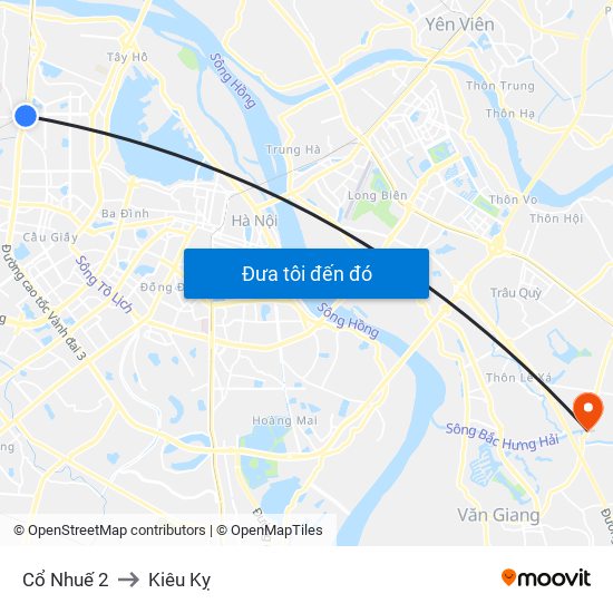 Cổ Nhuế 2 to Kiêu Kỵ map