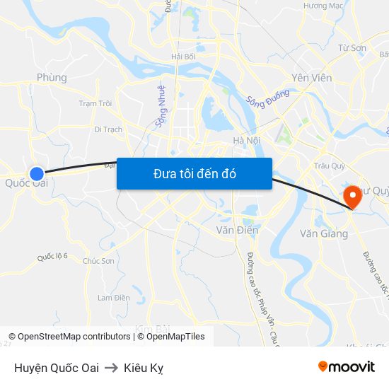 Huyện Quốc Oai to Kiêu Kỵ map