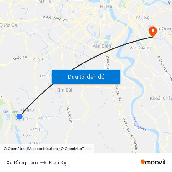 Xã Đồng Tâm to Kiêu Kỵ map