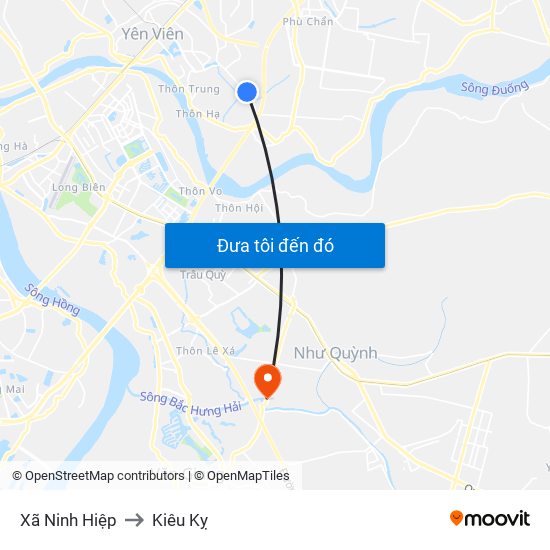 Xã Ninh Hiệp to Kiêu Kỵ map