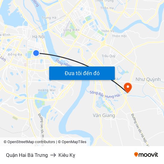 Quận Hai Bà Trưng to Kiêu Kỵ map