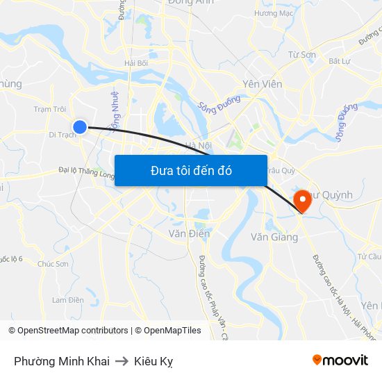 Phường Minh Khai to Kiêu Kỵ map