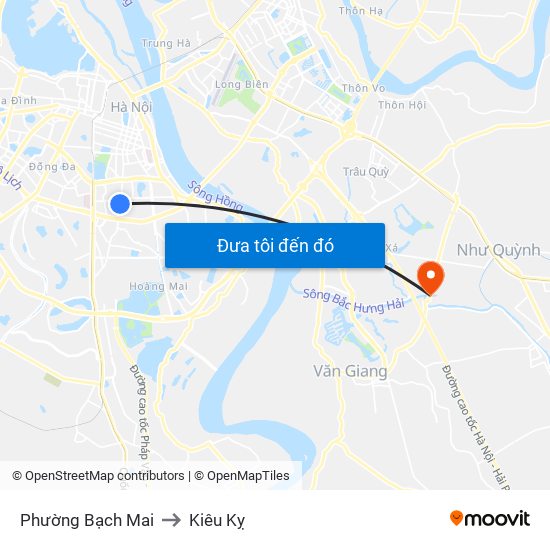 Phường Bạch Mai to Kiêu Kỵ map