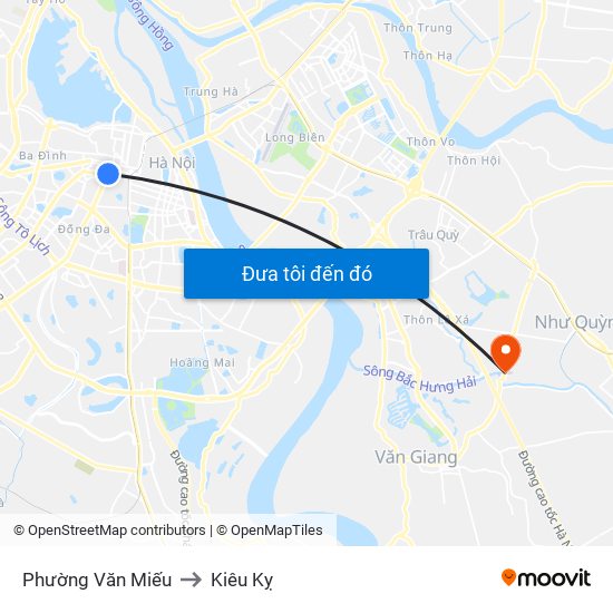 Phường Văn Miếu to Kiêu Kỵ map