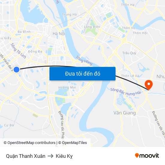 Quận Thanh Xuân to Kiêu Kỵ map