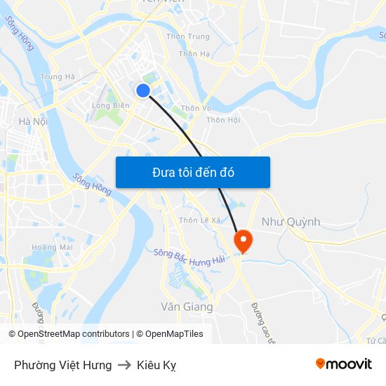 Phường Việt Hưng to Kiêu Kỵ map