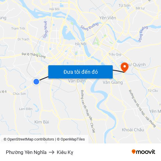 Phường Yên Nghĩa to Kiêu Kỵ map