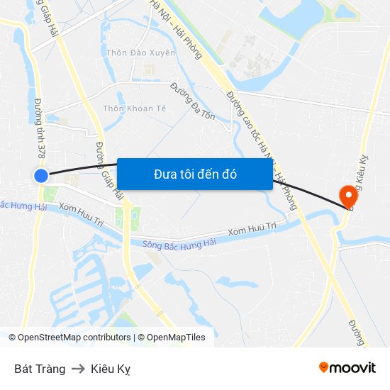 Bát Tràng to Kiêu Kỵ map