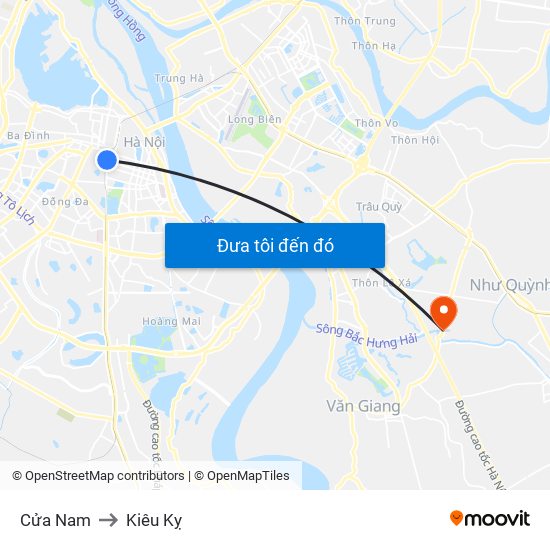 Cửa Nam to Kiêu Kỵ map