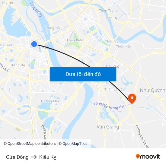 Cửa Đông to Kiêu Kỵ map