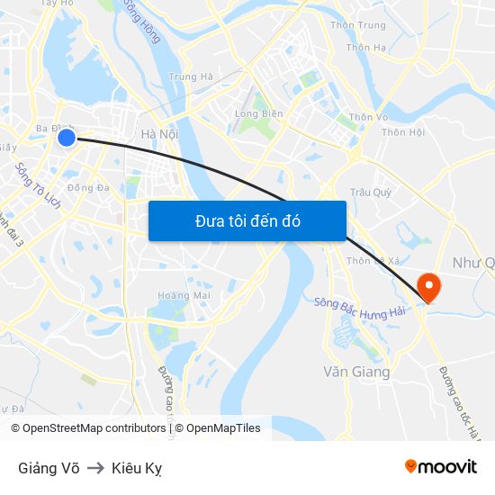 Giảng Võ to Kiêu Kỵ map