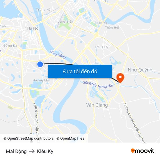 Mai Động to Kiêu Kỵ map