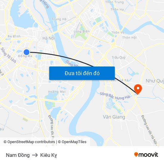 Nam Đồng to Kiêu Kỵ map