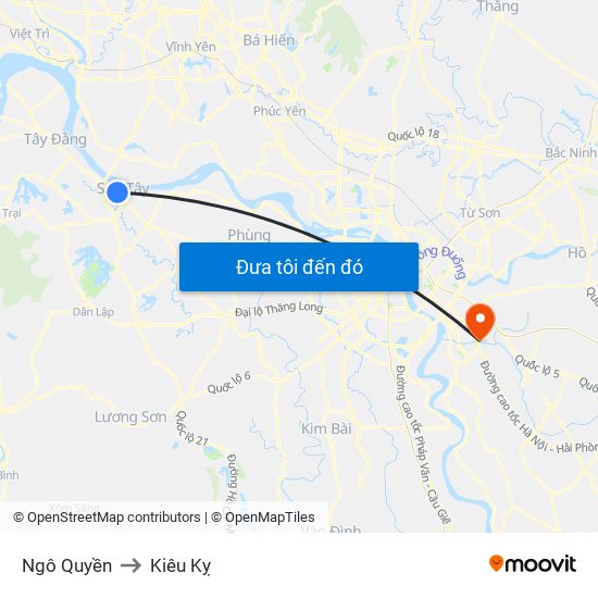 Ngô Quyền to Kiêu Kỵ map