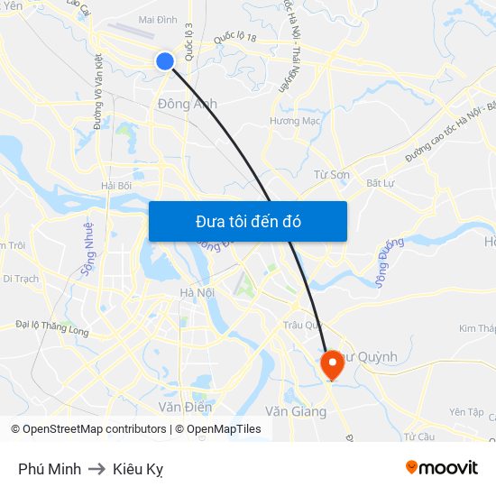 Phú Minh to Kiêu Kỵ map