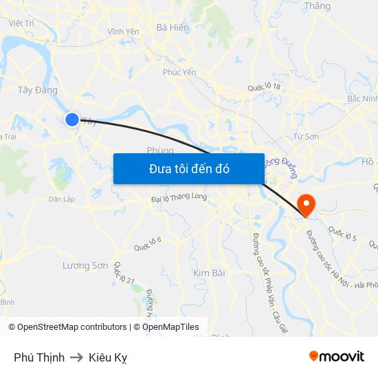 Phú Thịnh to Kiêu Kỵ map