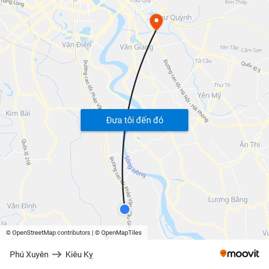 Phú Xuyên to Kiêu Kỵ map