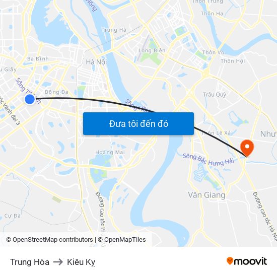 Trung Hòa to Kiêu Kỵ map