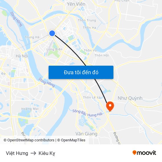 Việt Hưng to Kiêu Kỵ map