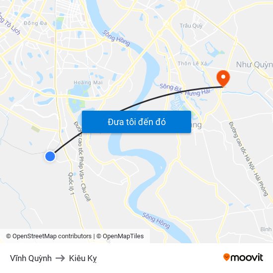 Vĩnh Quỳnh to Kiêu Kỵ map