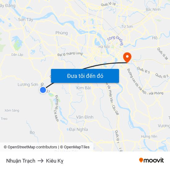 Nhuận Trạch to Kiêu Kỵ map