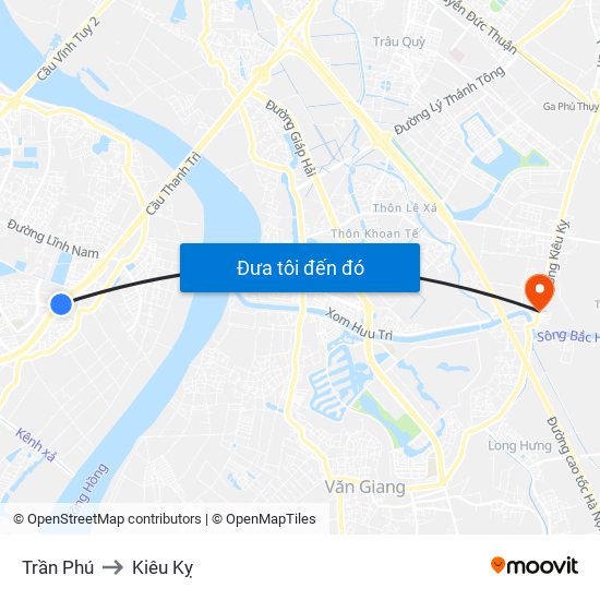 Trần Phú to Kiêu Kỵ map
