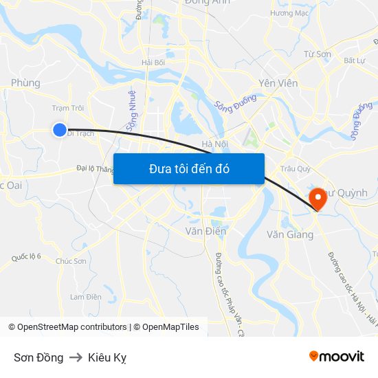 Sơn Đồng to Kiêu Kỵ map