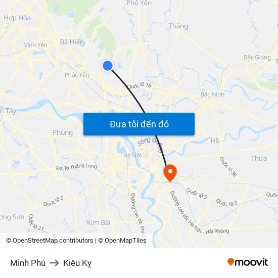 Minh Phú to Kiêu Kỵ map