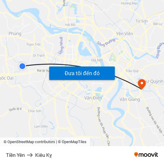 Tiền Yên to Kiêu Kỵ map