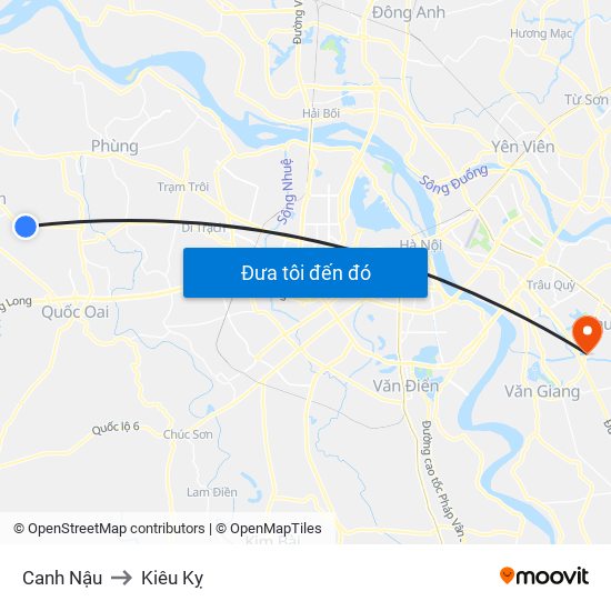 Canh Nậu to Kiêu Kỵ map