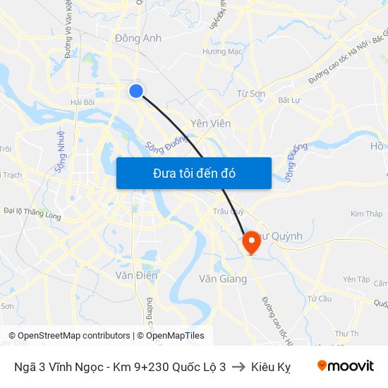 Ngã 3 Vĩnh Ngọc - Km 9+230 Quốc Lộ 3 to Kiêu Kỵ map