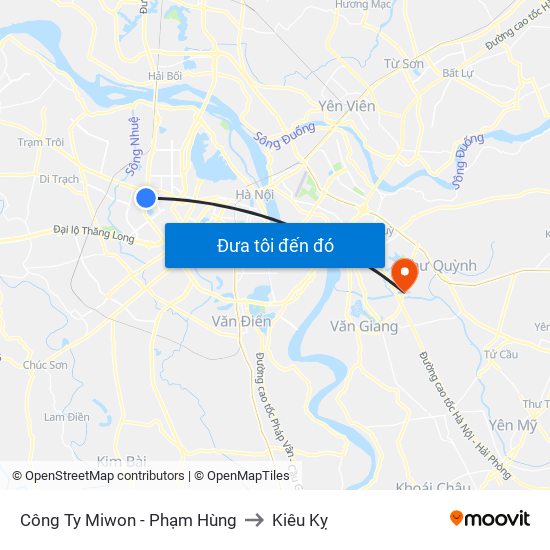 Công Ty Miwon - Phạm Hùng to Kiêu Kỵ map